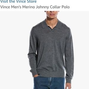 Vince Men's Gray Merino Johnny Collar Polo